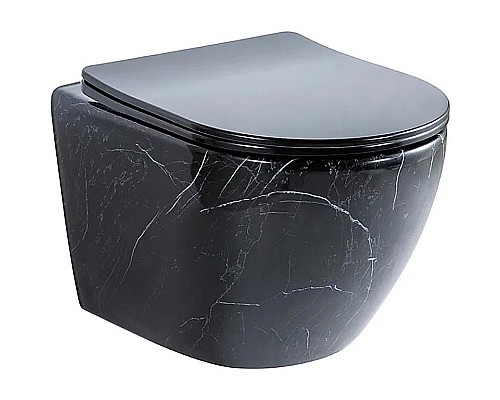 Унитаз CeramaLux 2212BM подвесной Черный мрамор с сиденьем Микролифт
