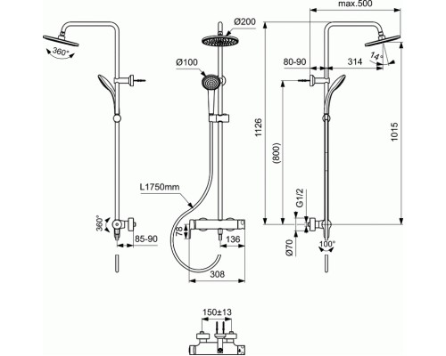 Душевая система Ideal Standard Cerafine Model O BC750AA Хром