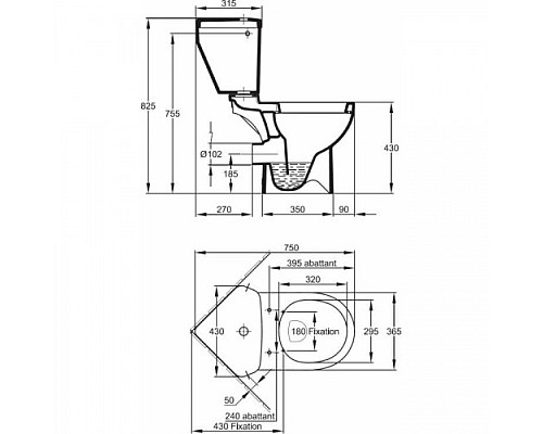 Чаша унитаза с горизонтальным сливом Jacob Delafon 18557K00