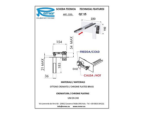 Смеситель для раковины Remer Qubica Cascata QC15 Хром