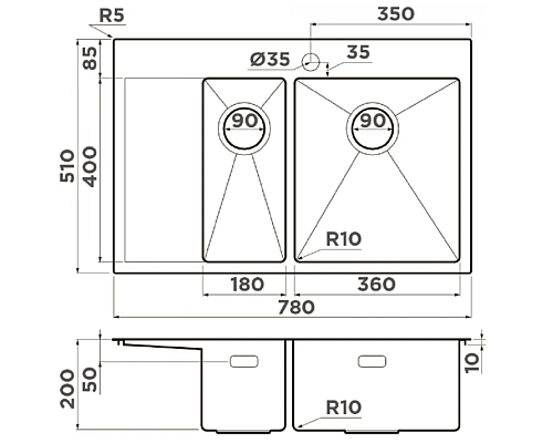 Кухонная мойка Omoikiri Akisame 78-2-GM-R 4973102 вороненая сталь