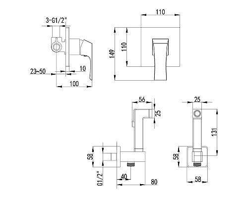 Смеситель Lemark Unit LM4519C с гигиеническим душем, встраиваемый