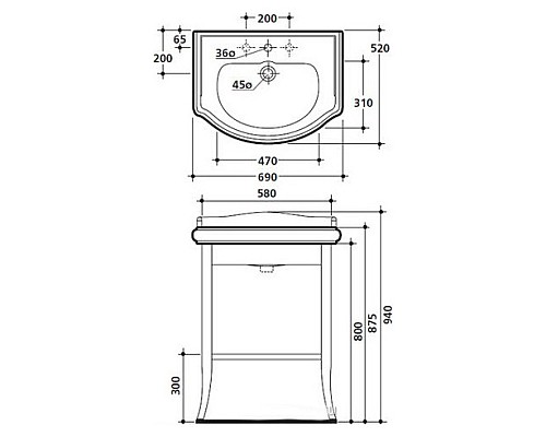 Тумба под раковину Kerasan Retro 735030 69 белый матовый