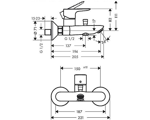 Смеситель для ванны,для душа Hansgrohe Talis E 71740000