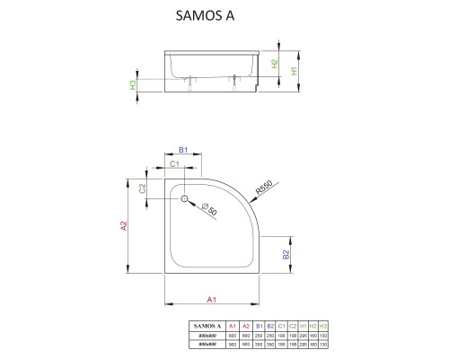 Акриловый поддон для душа Radaway Samos A 80x80x30 белый