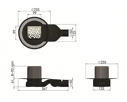 Трап BERGES PLATZ Antik 100х100 матовый хром боковой