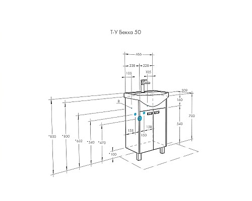 Тумба под раковину Aquaton Бекка PRO 50 1A210801BAC20 Белый Дуб сомерсет