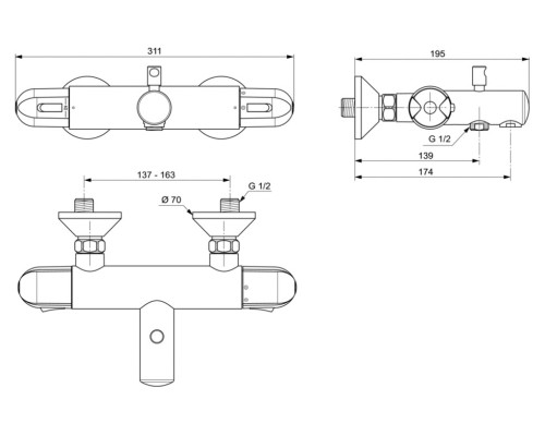 Смеситель для ванны Ideal Standard Ceratherm 25 A6423AA с термостатом Хром