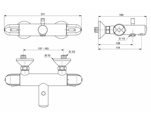 Смеситель для ванны Ideal Standard Ceratherm 25 A6423AA с термостатом Хром