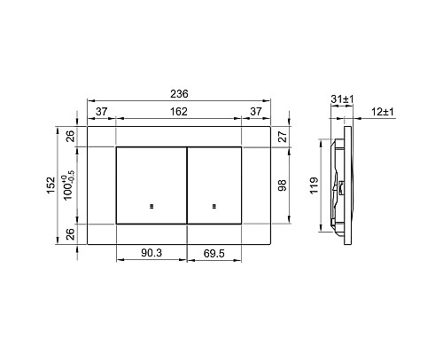 Клавиша смыва Olive's Porto PR412G Хром матовый