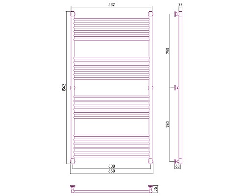Полотенцесушитель водяной 1500х800 черный матовый Сунержа Богема+ 31-0220-1580