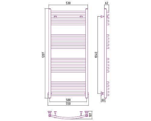 Полотенцесушитель водяной 1200х500 черный матовый Сунержа Аркус 31-0251-1250