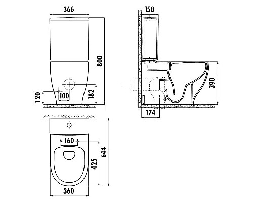 Унитаз биде Creavit Mare MA361-00CB00E-0000 Белый без бачка и сиденья