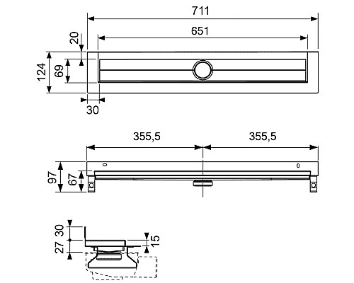 Дренажный канал для пристенного монтажа TECE 600701