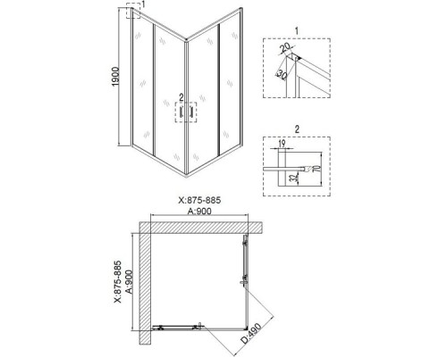 Душевой уголок Niagara Nova NG-6808-08 BLACK 90х90 профиль Черный стекло прозрачное