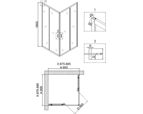 Душевой уголок Niagara Nova NG-6808-08 BLACK 90х90 профиль Черный стекло прозрачное