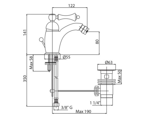 Смеситель для биде Cezares MARGOT-BSM1-03/24-M