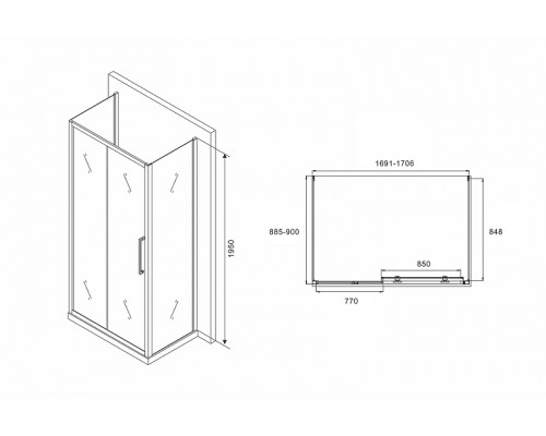 Душевой уголок Abber Schwarzer Diamant 170x90 Хром