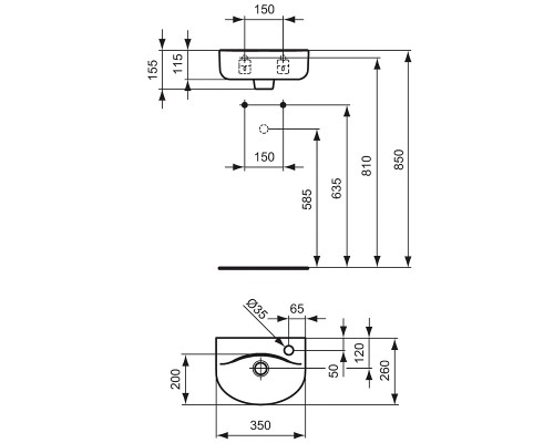Раковина Ideal Standard Connect Arc 35 R Euro White
