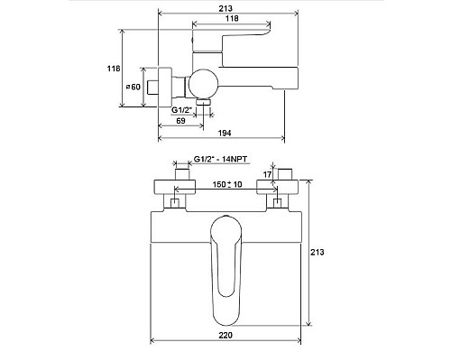 Смеситель для ванны Ravak Puri X070115