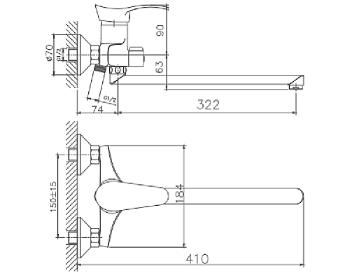 Смеситель для ванны Haiba HB2201 универсальный Хром