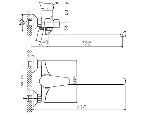 Смеситель для ванны Haiba HB2201 универсальный Хром