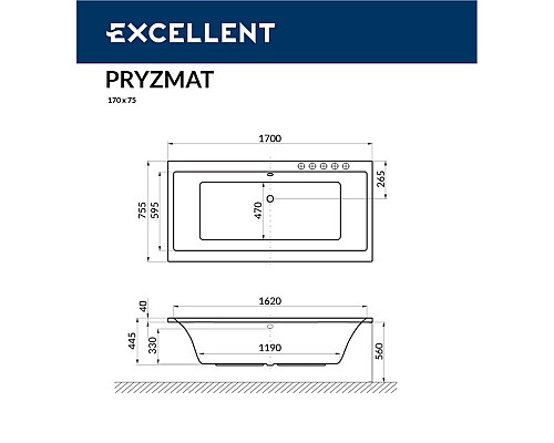 Ванна Excellent Pryzmat 170x75