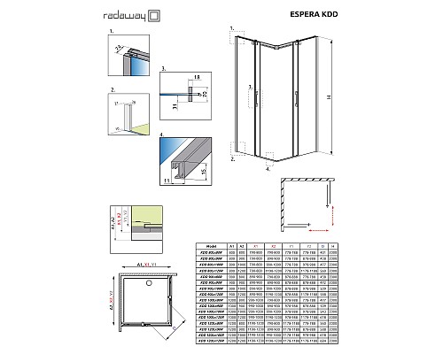 Дверь для душевого уголка Radaway Espera KDD 80x200 правая хром, петли справа