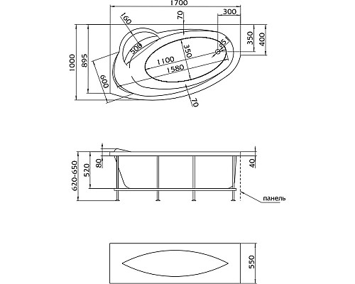 Акриловая ванна Marka One Gracia 170х100 L 01гр1710л