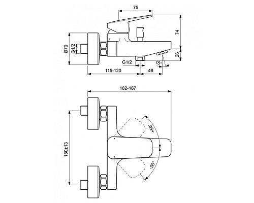 Смеситель для ванны Ideal Standard Ceraplan BD256AA Хром