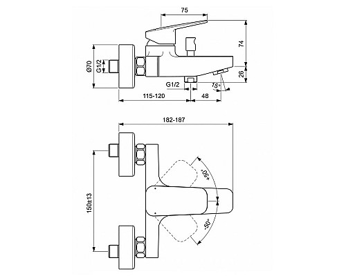 Смеситель для ванны Ideal Standard Ceraplan BD256AA Хром