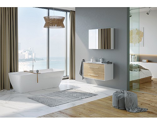 Тумба под раковину Aqwella 5 Stars Маями 100 MAI0110 подвесная Белая Дуб сонома