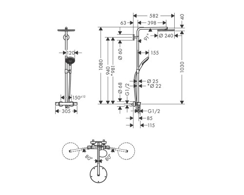Душевая система Hansgrohe с термостатом золото 27633990