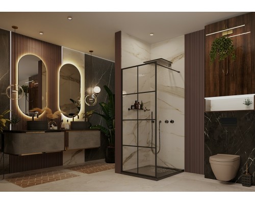 Душевая перегородка Ambassador Walk-in 90х200 15031241 профиль Черный стекло прозрачное