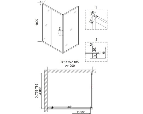Душевой уголок Niagara Nova NG-6812-08 BLACK 120х80 профиль Черный стекло прозрачное