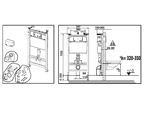 Комплект унитаза с инсталляцией Roca Debba Pack Rimless 893104970 с сиденьем Микролифт без клавиши смыва