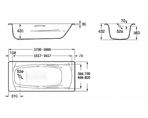 Стальная ванна Roca Swing 2200E0000 180x80 