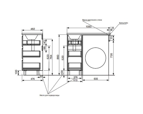 Тумба с раковиной Эстет Dallas Luxe 105 R ФР-00009669 Белая