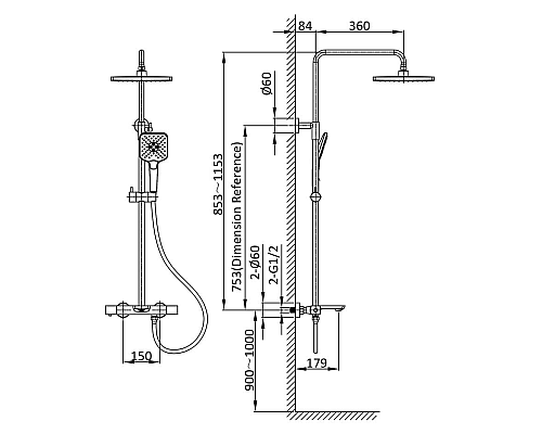 Душевая система Vincea Next VSFS-1N1TMB с термостатом Черная матовая