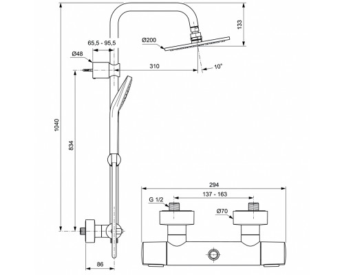 Душевая система Ideal Standard Ideal Rain Soft Evo A6983AA с термостатом Хром