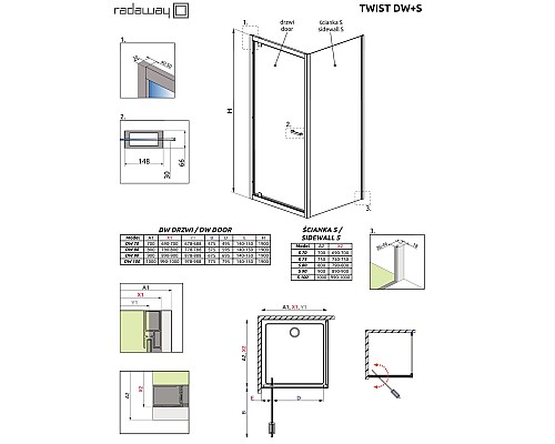 Душевая стенка Radaway Twist S 80 382011-08 профиль Хром стекло коричневое