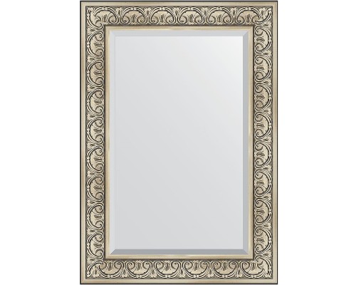 Зеркало Evoform Exclusive 100х70 BY 3450 с фацетом в багетной раме - Барокко серебро 106 мм
