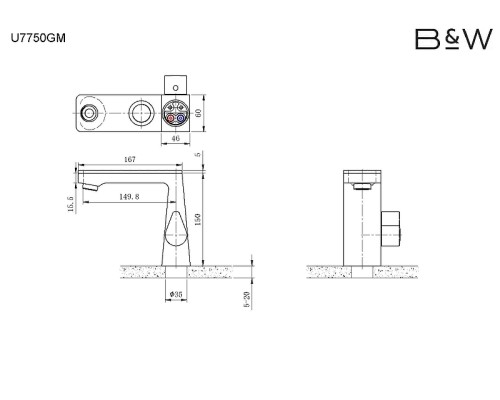Смеситель для раковины Black&White Universe Gun Metal