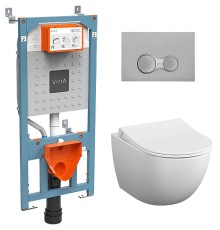 Комплект унитаза с инсталляцией Vitra Sento Rim-Ex с сиденьем Микролифт и клавишей смыва матовый