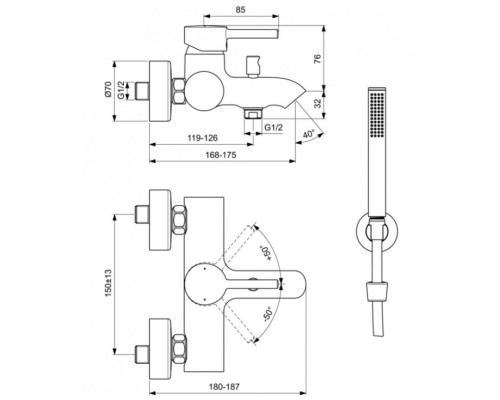 Смеситель для ванны Ideal Standard Ceraline BC270XG Черный шелк