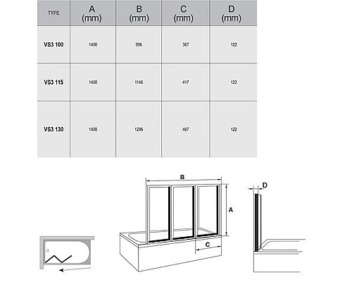 Шторка для ванны Ravak VS3 795P0U0041 100 сатин