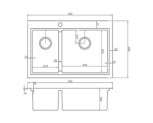 Кухонная мойка ZorG Master 78 ZM N-78-2-52-R с накладками Нержавеющая сталь