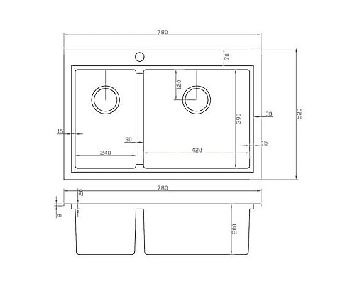 Кухонная мойка ZorG Master 78 ZM N-78-2-52-R с накладками Нержавеющая сталь
