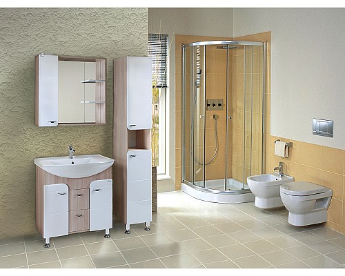 Зеркало со шкафом Onika Стиль 75.01 L 207519 с подсветкой Белое Ясень шимо светлый