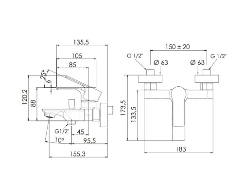 Смеситель для ванны Remer Energy Хром